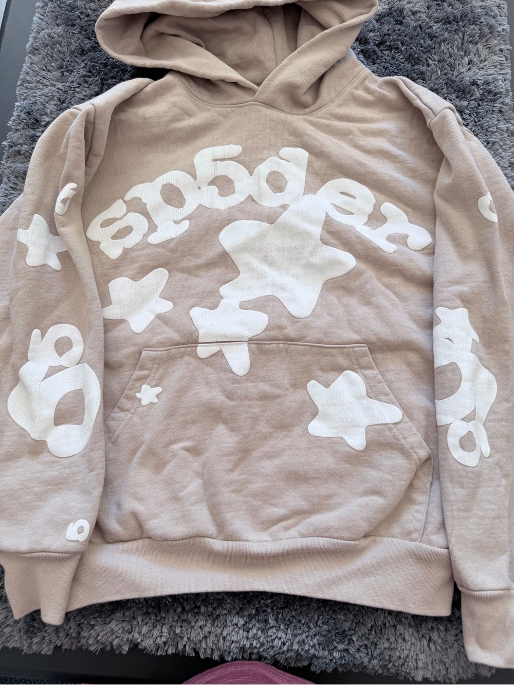 🔥Sp5der brand Hoodie 🔥 beige, or tan with white lettering